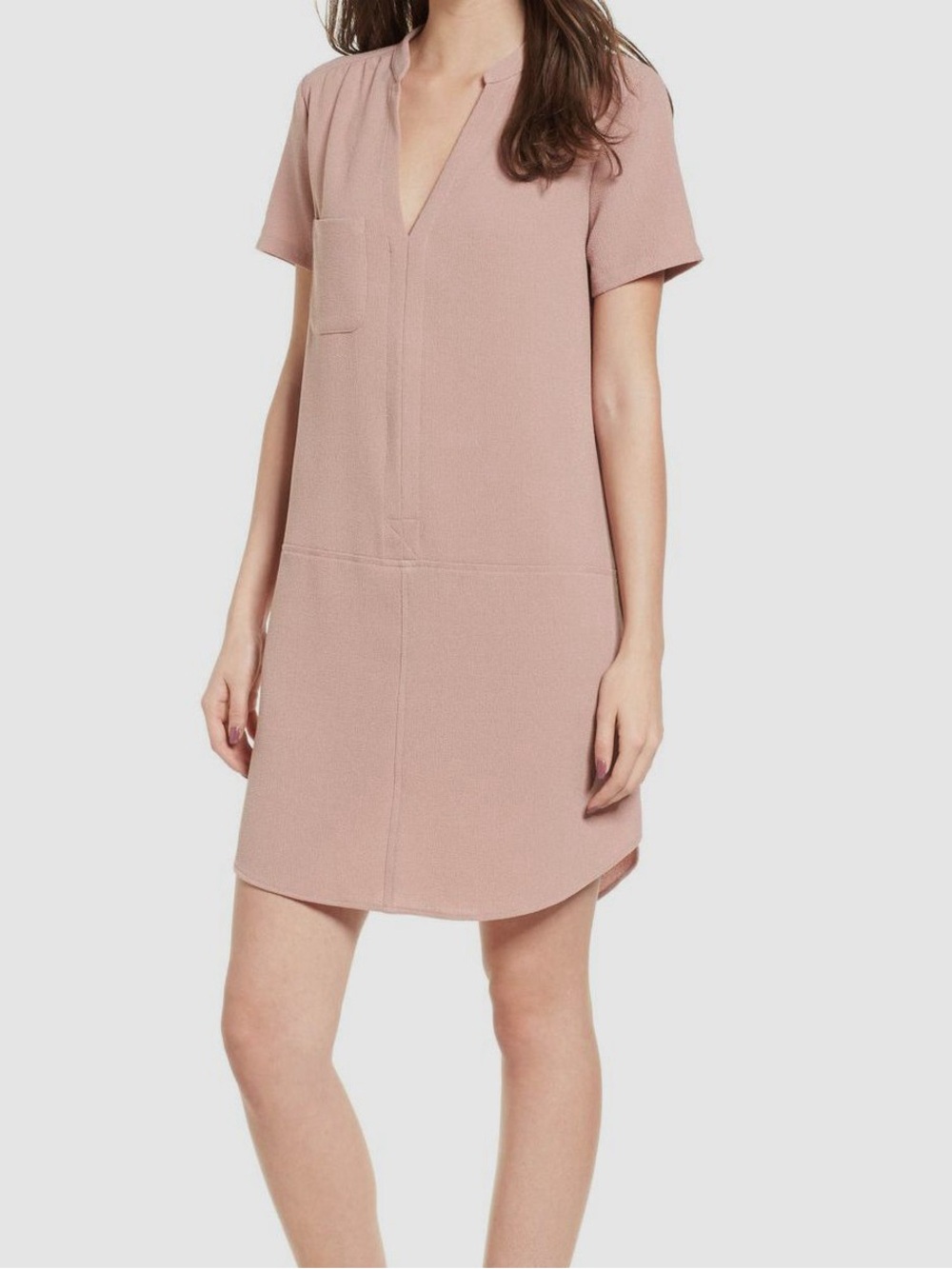 Lush Hailey Dusty Pink Split Neck Crepe Tunic Shift Dress, Size M